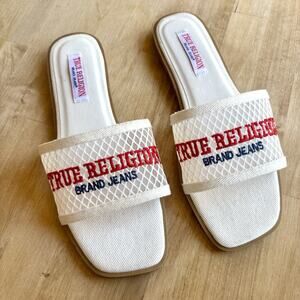 True Religion Brat Mesh Flat Sandal Women’s Size 9 Slip On Slide White Red New